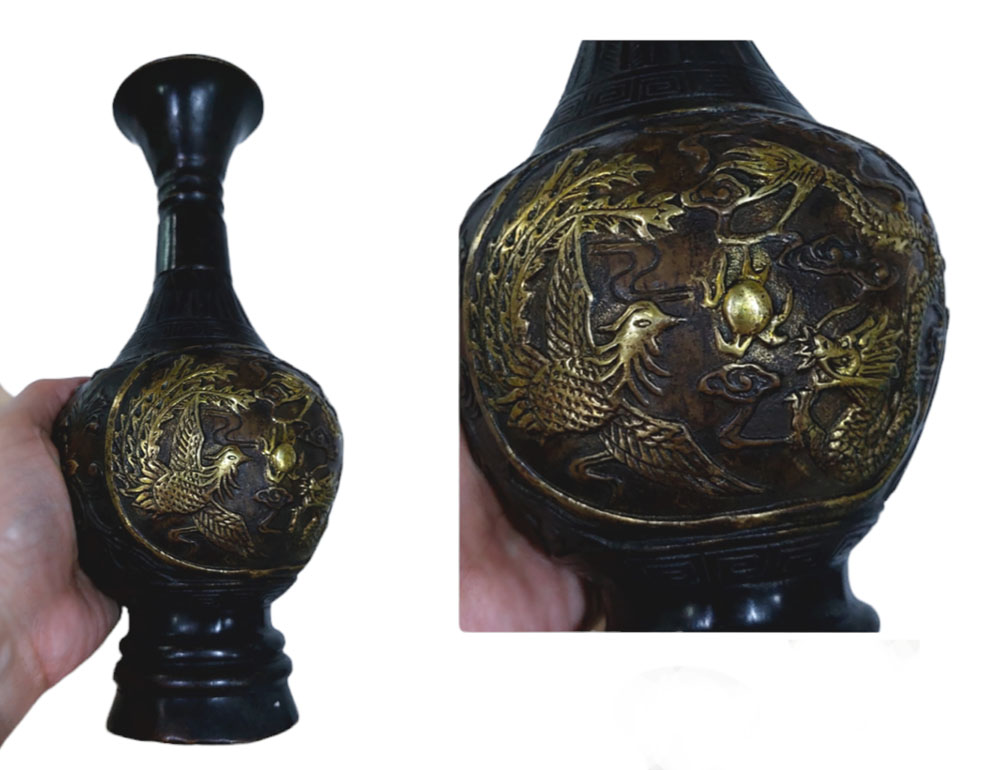 (เดี่ยว)แจกันจีนลายหงส์คู่มังกร สูง 23cm ใบละ