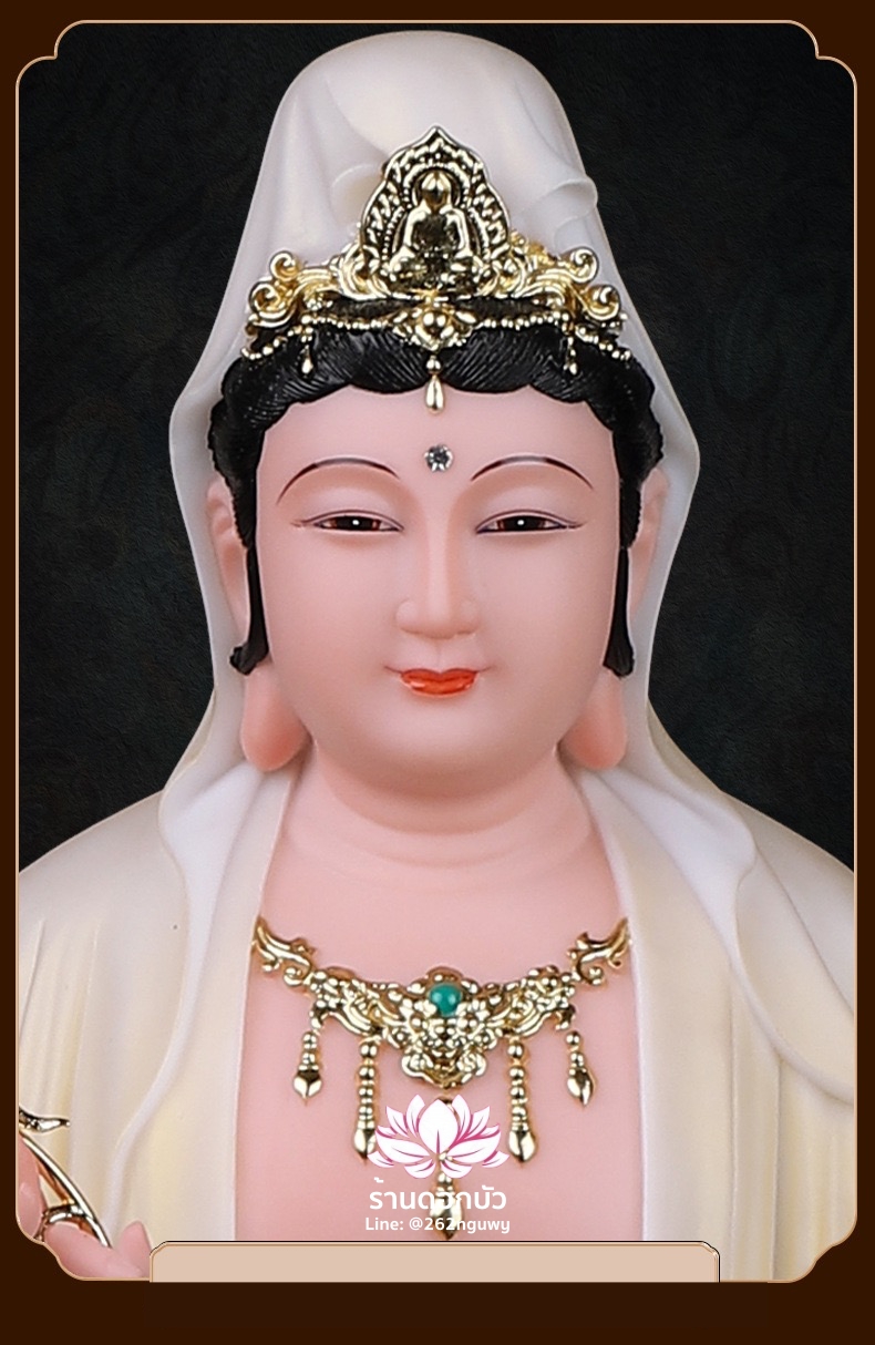 พระโพธิสัตว์กวนอิม พระแม่กวนอิมปางประทานพร ประทับยืนบนกลีบบัว งานหินอ่อนคุณภาพสูง ขนาด 16/19/26/35/51 นิ้ว