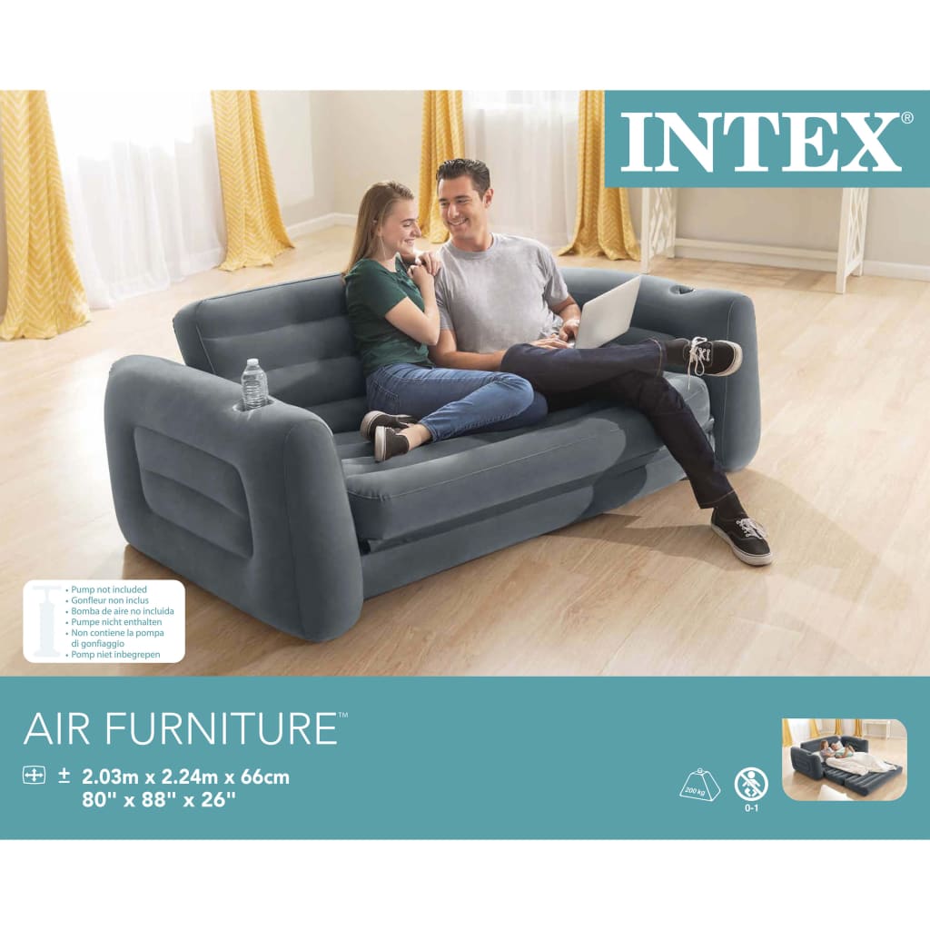 Intex 66552 รุ่นใหม่ 2020!! Pull-Out Sofa & Bed โซฟาปรับนอนคู่ สีดำ ของแท้ 100%