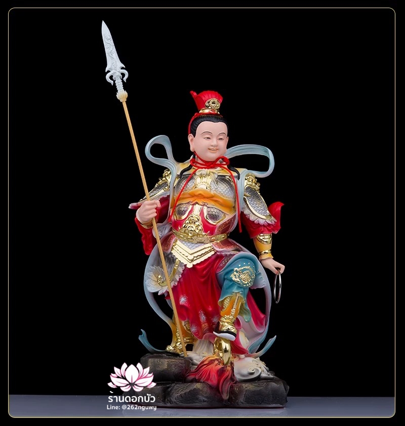 เทพเจ้านาจา หลี่โลเฉี้ย จงตั๋นหง่วนโส่ย ปางประทับยืนเหยียบวงล้อ งานเรซิ่นคุณภาพสูง ขนาด 12/16 นิ้ว