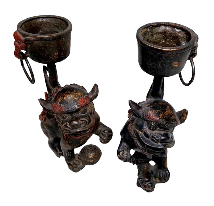 สิงโตคู่ เชิงเทียน ขนาดเล็ก สูง 25.5cm