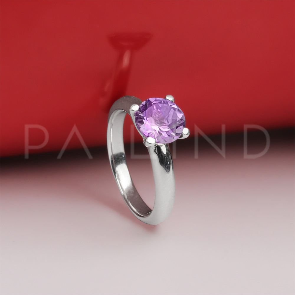 แหวนเงินแท้ ดีไซน์คลาสสิค ประดับพลอยเนื้ออ่อน Amethyst ชุบกันหมอง