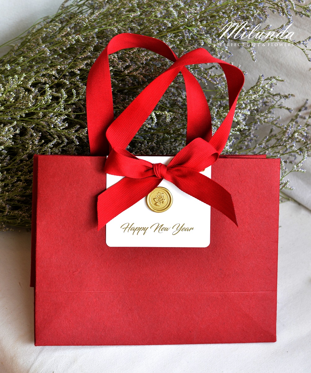 Christmas bags กระเป๋าของขวัญพิมพ์ชื่อโลโก้ แบบผูกโบว์มี 8 สี