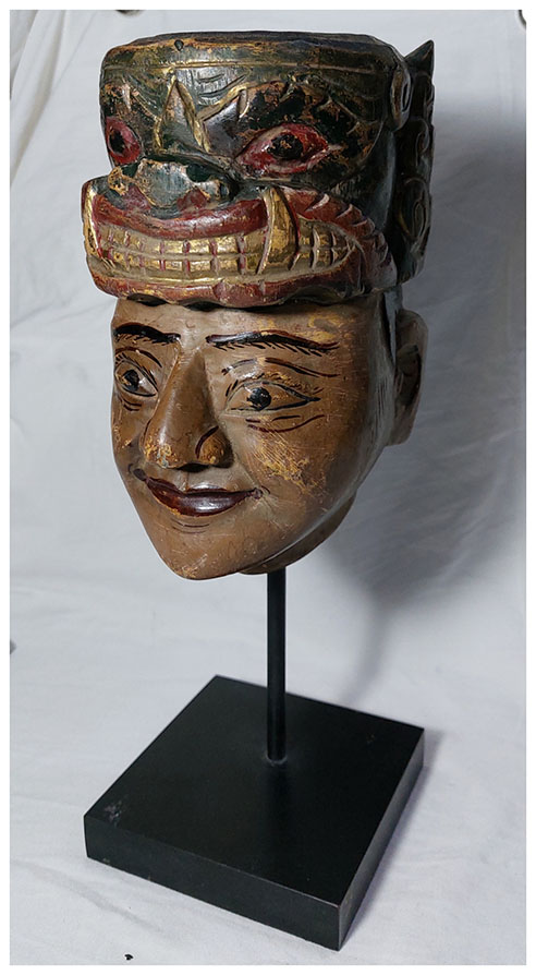 หัวหุ่นไม้แกะศิลปะพม่า(หัวโขน) สูงรวมฐาน 31cm