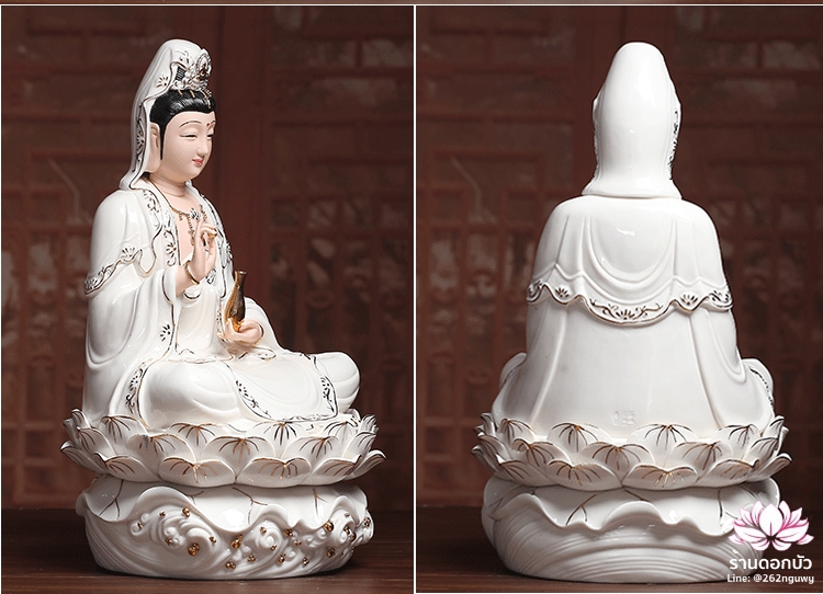 พระโพธิสัตว์กวนอิม พระแม่กวนอิมมหาโพธิสัตว์ ปางถือลูกแก้ว ประทับนั่งดอกบัว ขนาด 18 นิ้ว