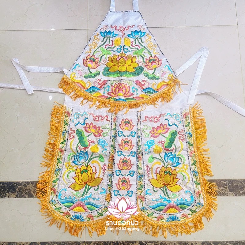 ชุดร่างทรง ชุดม้าทรง ต้อพระจีน ลายดอกบัว สีขาว