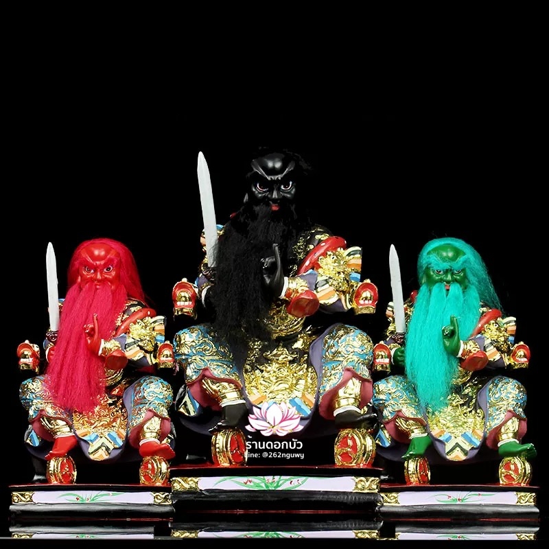 หวดจูเซ่งกุ๊น 3 พี่น้อง ฮวบจู่กง หรือ เตียวกงเสงกุ้น เชี่ยวกงเสงกุน (เขียว) และอั่งกงเสงกุ้น (แดง) ขนาด 16 นิ้ว