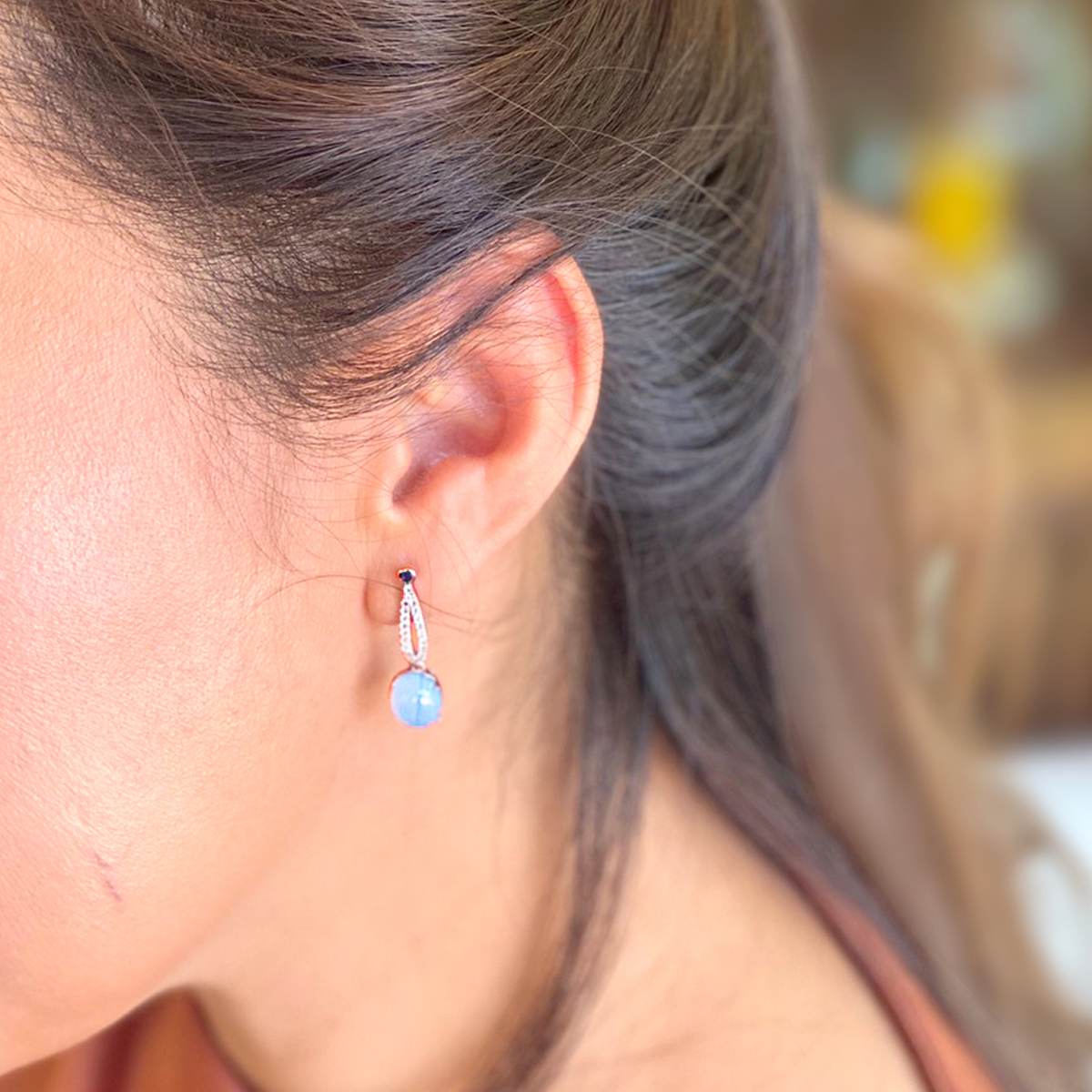 ต่างหูคาลสิโดนีแท้ Chalcedony earring