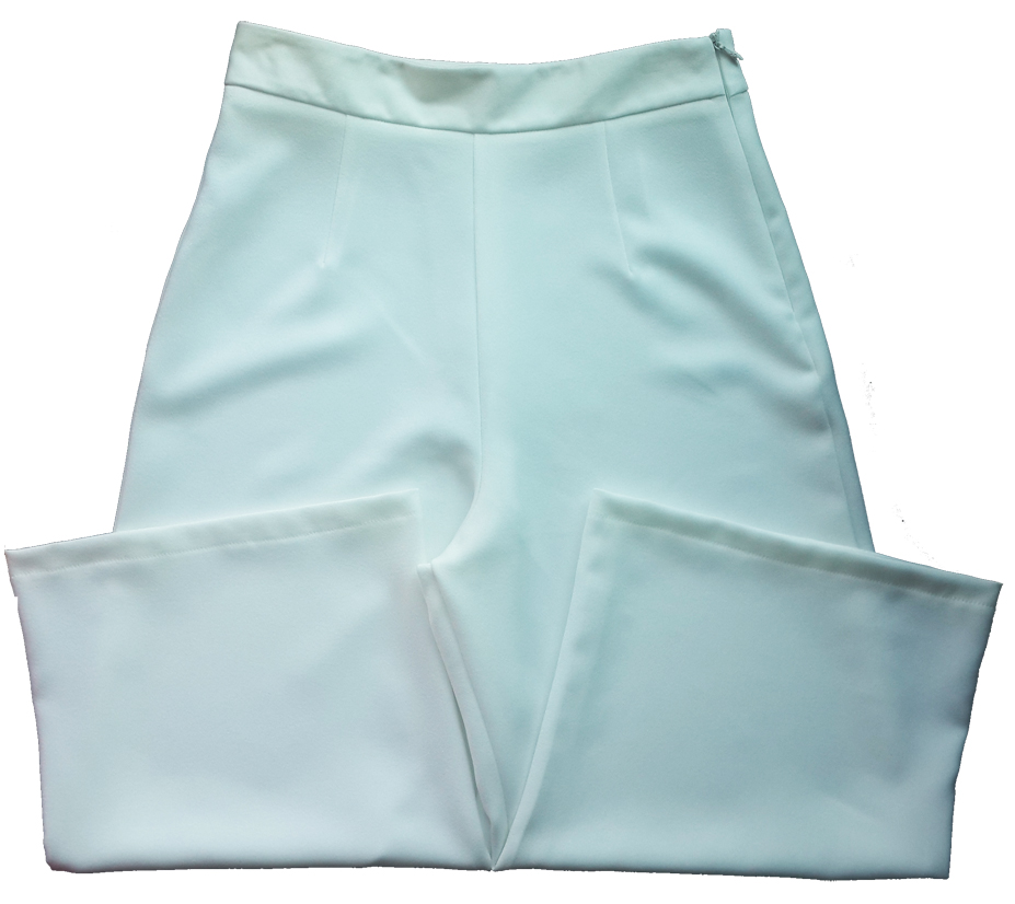 กางเกงขาบาน5ส่วน ผ้าฮานาโกะ ซิปซ้าย ไม่มีกระเป๋า สีขาว Size 2XL 3XL