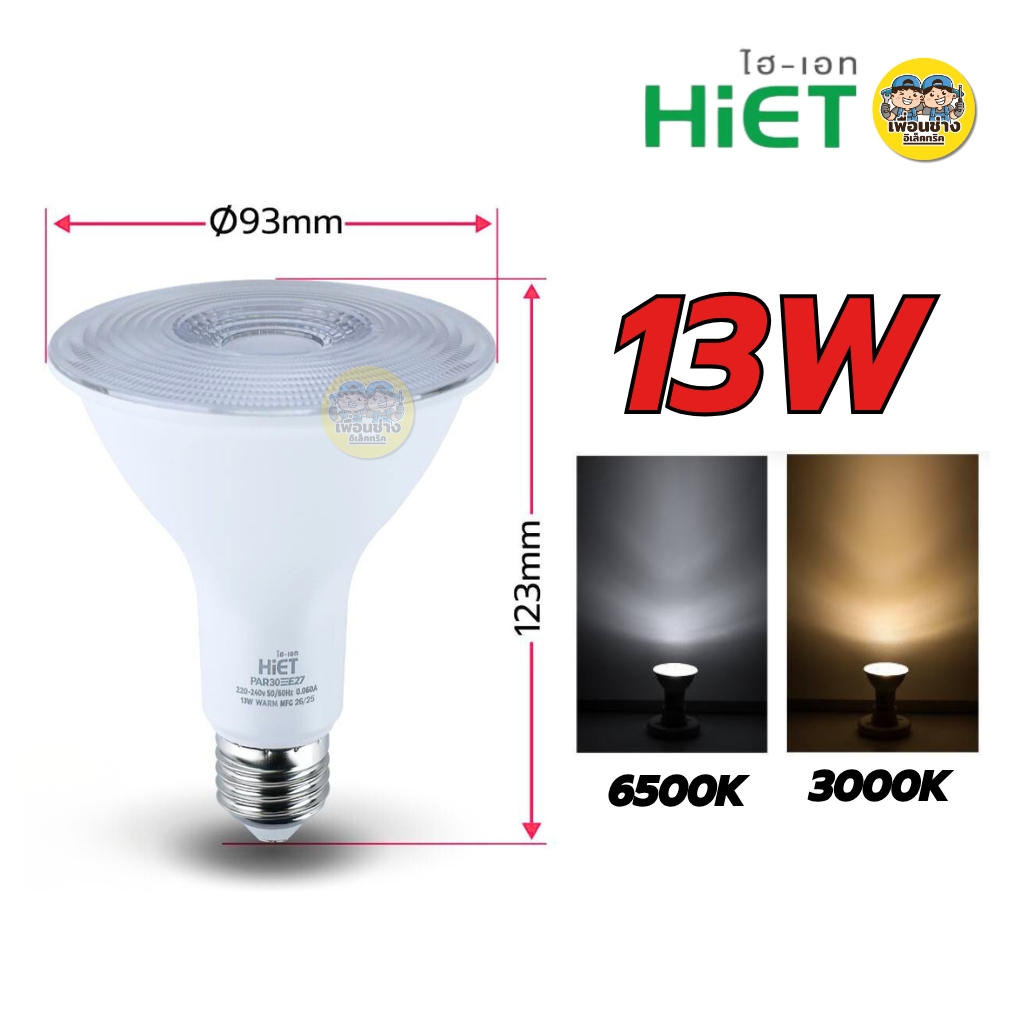 HiET หลอด LED PAR 7W 13W 16W ขั้ว E27 แสงขาว แสงวอร์ม กันน้ำ กันฝุ่น IP62