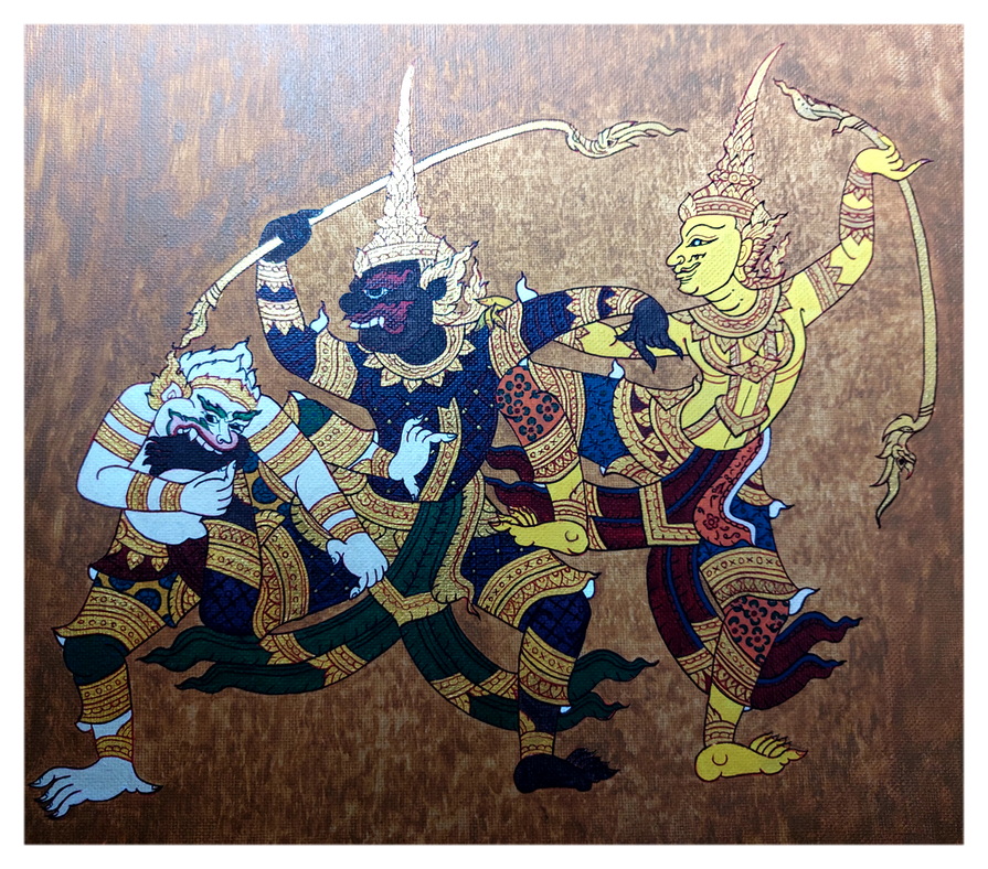 💥SALE!💥ภาพวาดสีอะคริลิค -ภาพจับ รามเกียรติ์