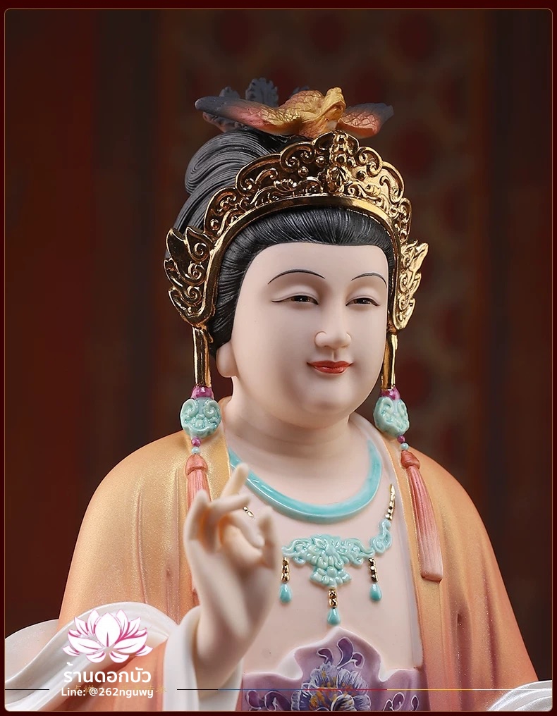 ตี่บ้อเนี่ยเนี้ย ตี่บ้อเหนียวเหนียว พระแม่ธรณีจีน ปางประทับนั่งบัลลังก์ งานกระเบื้องฮกเกี้ยนคุณภาพสูง ขนาด 12 นิ้ว