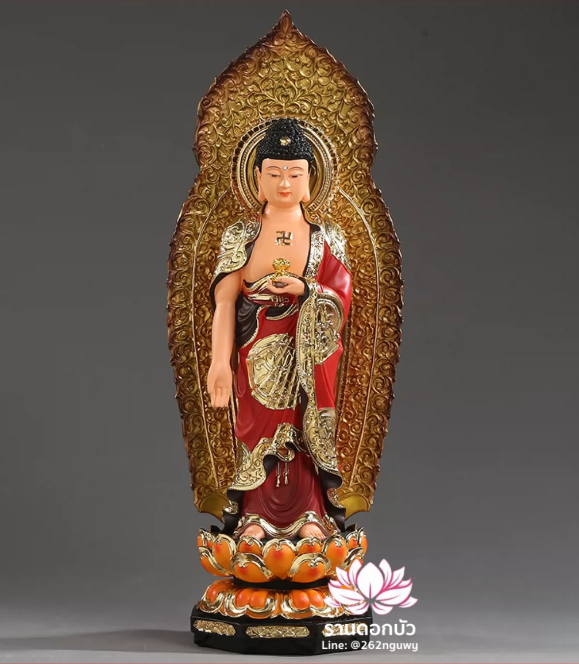 พระพุทธเจ้า (พระยูไล) พระโพธิสัตว์กวนอิม (กวนอิมผ่อสัก) พระมหาสถามปราปต์โพธิสัตว์ (ไต่ซีจี่ผ่อสัก) ปางยืนบนดอกบัว ขนาด 12/16/19/26 นิ้ว