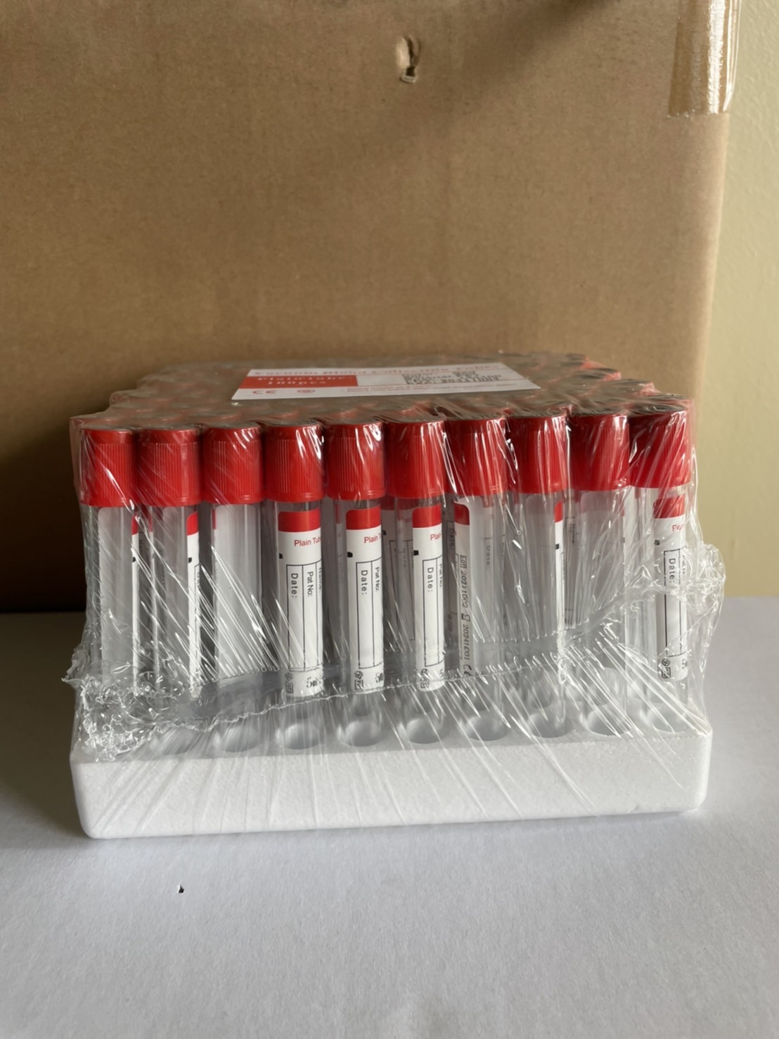 Vacuum blood tube หลอดสุญญากาศไม่เคลือบสาร ขนาด3,5,10ml, 100pc/pac