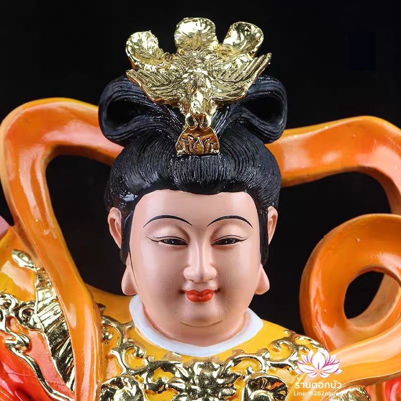 กิ่วเที้ยนเฮี่ยนลื้อ กิวเทียงเหี่ยงนึ่ง จิ่วเทียนเสวียนนี่ ปางนั่งบัลลังก์เหยียบดอกบัว งานเรซิ่น ขนาด 12/16 นิ้ว