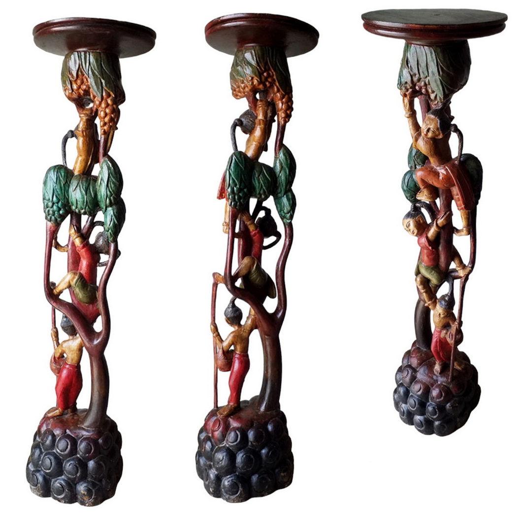 ตอไม้แกะสลัก สูง 95cm (ปิดด้วยแผ่นท๊อปกลม 24cm) งานเก่าศิลปะพม่า