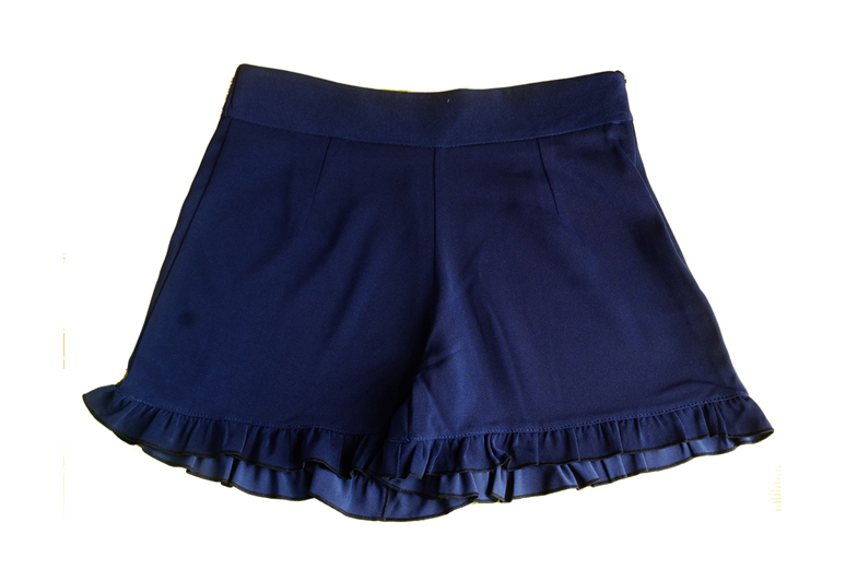 กางเกงขาสั้นชายระบาย ผ้าฮานาโกะ สีกรม Size S M L XL