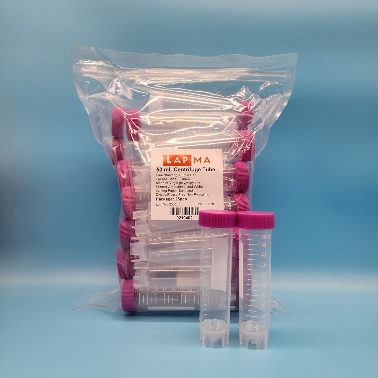 Free-standing Centrifuge Tube 50ml ,Sterile, หลอดทดลองแบบตั้งโต๊ะ ขนาด50 มล. (หลอดเก็บเมล็ดกาแฟ) : สีม่วง