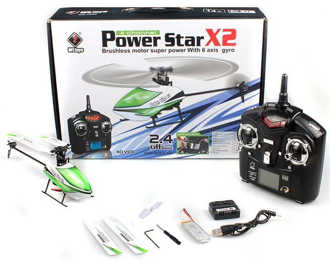 WLtoys V930 Power Star X2 4CH Gyro 6 แกน Brushless Flybarless RC