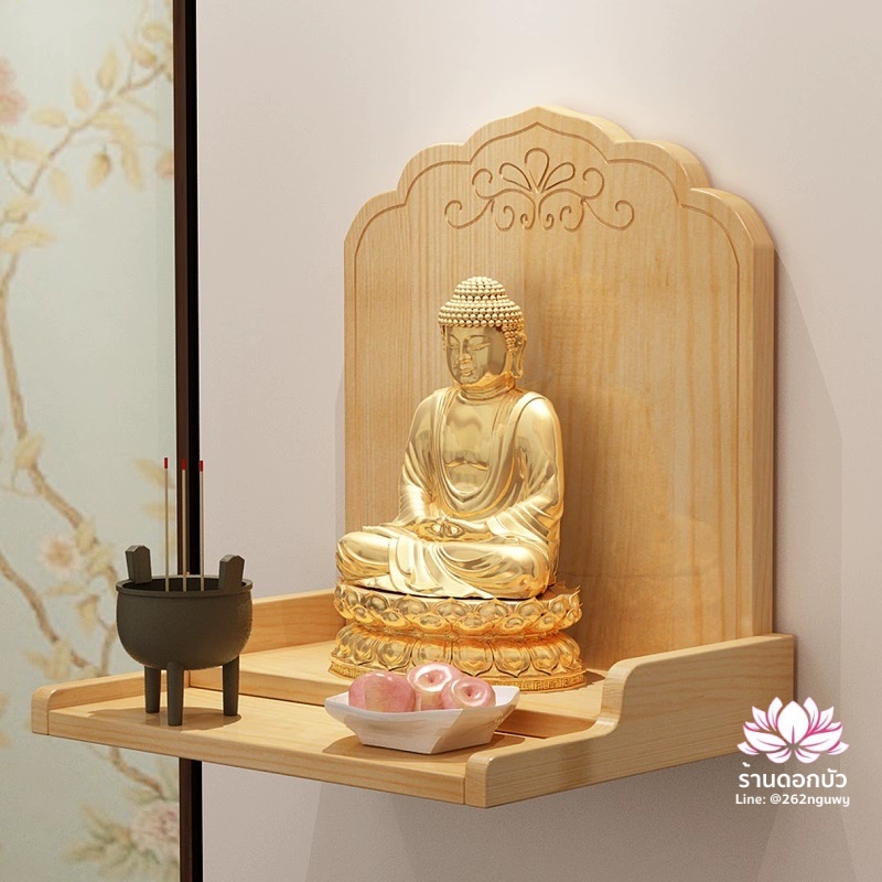 หิ้งพระ แท่นวางเทวรูปติดผนัง งานไม้ สีโอ๊ค/มะฮอกกานี/จันทร์แดง/ขาว