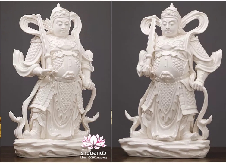 เทพเจ้ากวนอู และพระเวทโพธิสัตว์ (อุ่ยท้อผ่อสัก) ขนาด 12/16 นิ้ว สีขาว
