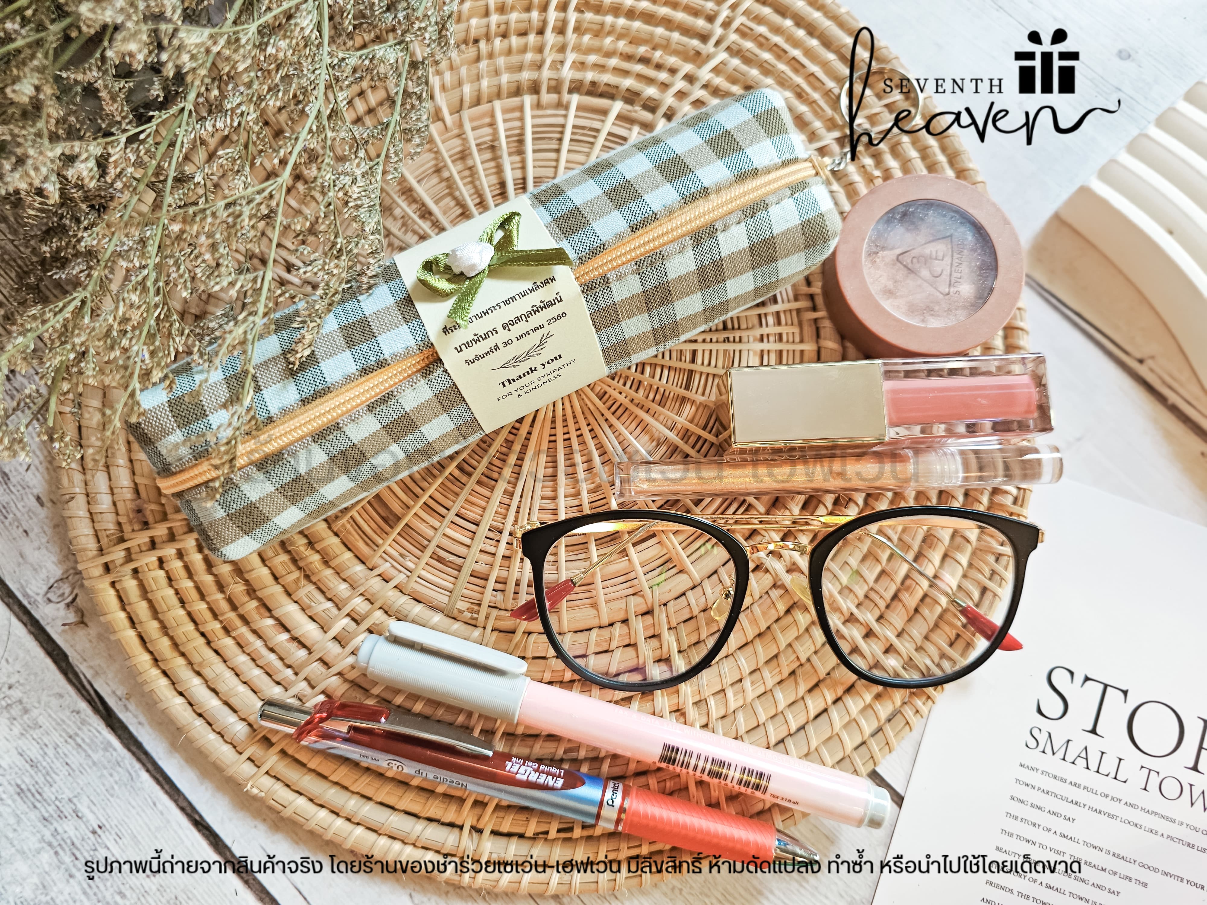 ของชำร่วยงานศพ กระเป๋าผ้าขาวม้าแท้ บุฟองน้ำแข็งอยู่ทรง