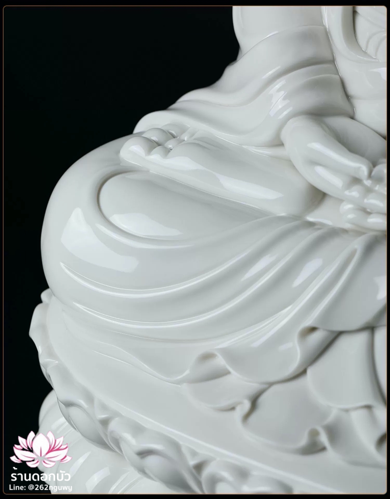 พีลูกวนอิม พระโพธิสัตว์กวนอิมปางสำเร็จธรรม ฝีมือช่างระดับอาจารย์ สีขาวเคลือบเงา ขนาด 9/18 นิ้ว
