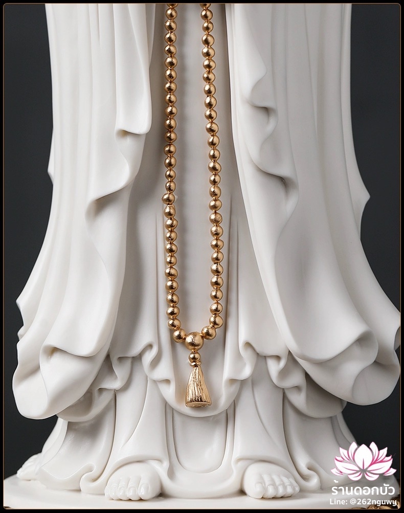 พระโพธิสัตว์กวนอิม 3 พระพักตร์ พระแม่กวนอิม 3 ปาง สีขาวปิดทอง ขนาด 15 นิ้ว