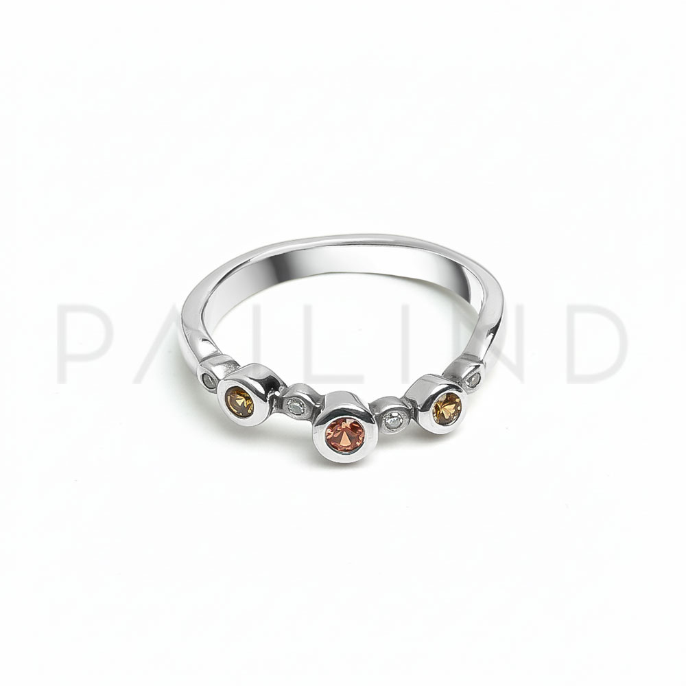 แหวนเงินแท้ 925 ดีไซน์คลาสสิค ประดับเพชรและพลอยเนื้อแข็ง YELLOW SAPPHIRE / ORANGE SAPPHIRE
