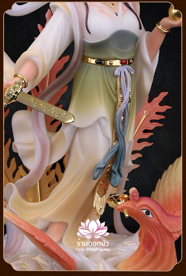 กิ่วเที้ยนเฮี่ยนลื้อ กิวเทียงเหี่ยงนึ่ง จิ่วเทียนเสวียนนี่ ปางยืนบนหงส์บริวาร งานหินอ่อนคุณภาพสูง ขนาด 12/16/19/26 นิ้ว