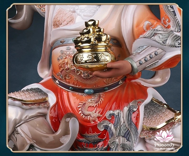 บู๊ไฉ่ซิงเอี๊ย ไฉ่ซิงเอี๊ยปางบู๊ จ้าวกงหมิง ปางประทับนั่งเสือ งานเรซิ่นเทคนิคกระเบื้อง ขนาด 12/16/19 นิ้ว