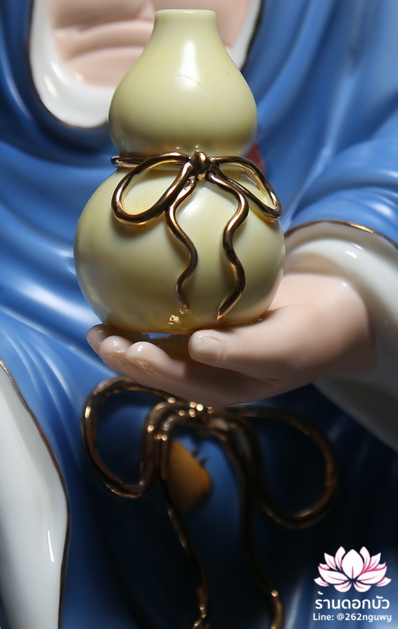 พระอรหันต์จี้กง เต้าจี้ฉานซือ งานกระเบื้องฮกเกี้ยน สีฟ้า ขนาด 12/16 นิ้ว