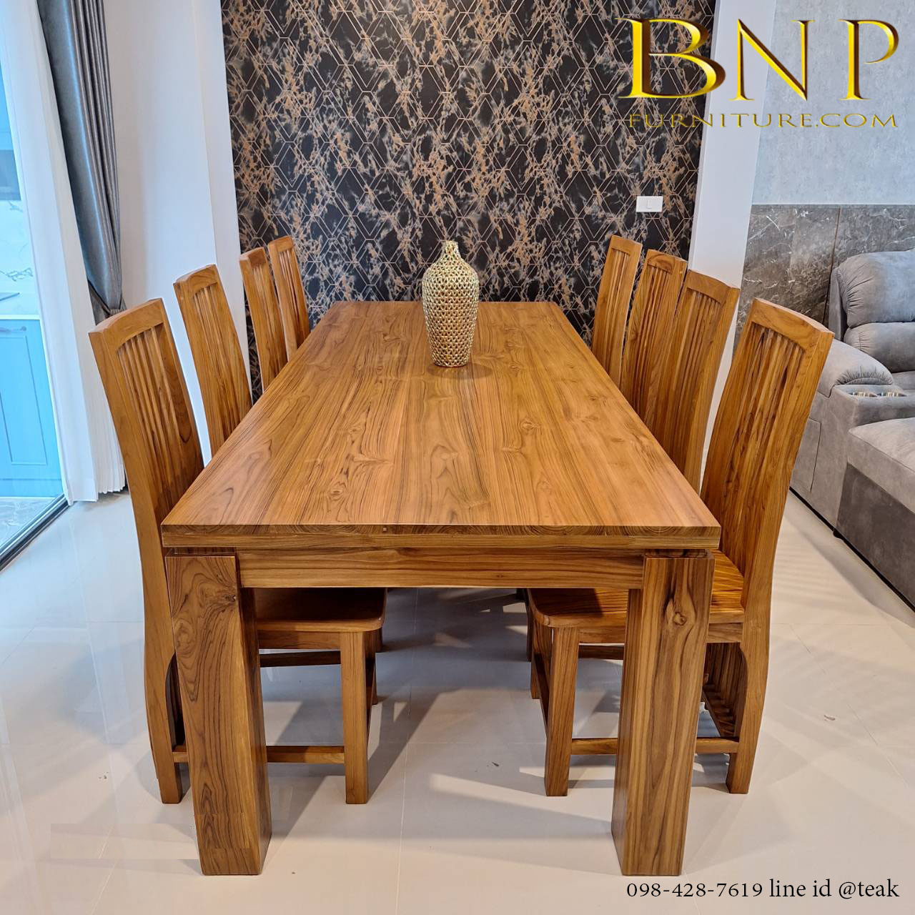 ชุดโต๊ะทานข้าว ยาว 2.5 เมตร + เก้าอี้ 8 ตัว