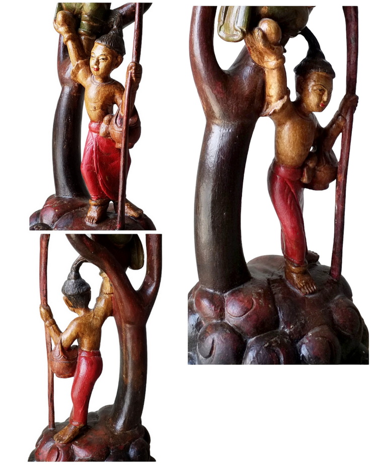 ตอไม้แกะสลัก สูง 95cm (ปิดด้วยแผ่นท๊อปกลม 24cm) งานเก่าศิลปะพม่า