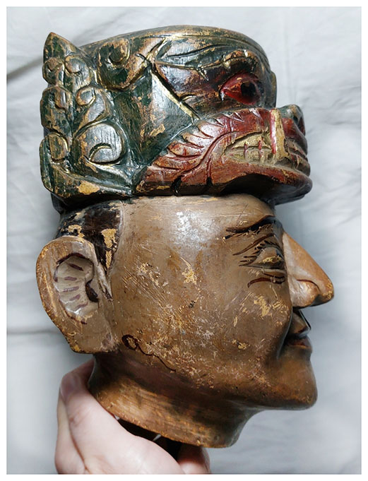 หัวหุ่นไม้แกะศิลปะพม่า(หัวโขน) สูงรวมฐาน 31cm