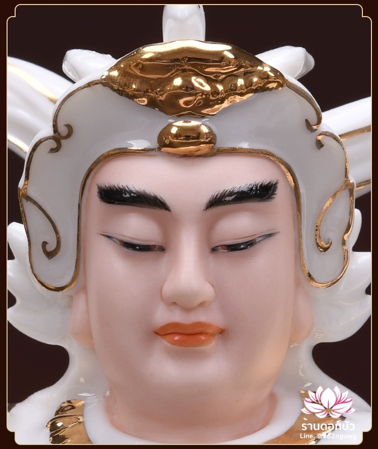 เทพเจ้ากวนอู และพระเวทโพธิสัตว์ (อุ่ยท้อผ่อสัก) ขนาด 14 นิ้ว สีขาวขลิบทอง