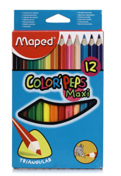 ดินสอสีไม้สามเหลี่ยมขนาดใหญ่พิเศษ 12 สี MAPED
