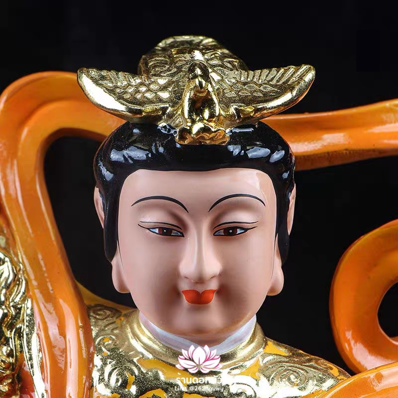 กิ่วเที้ยนเฮี่ยนลื้อ กิวเทียงเหี่ยงนึ่ง จิ่วเทียนเสวียนนี่ ปางนั่งบัลลังก์เหยียบดอกบัว งานเรซิ่น ขนาด 12/16 นิ้ว