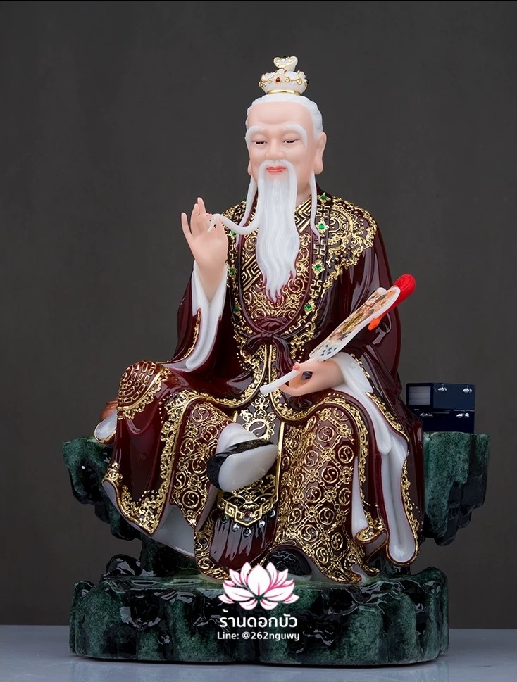 ไท่เสียงเหล่ากุง ไท่ส่องโล้กุ๊น ไท้ซังเหล่าจวิน หรือเล่าจื้อ ปางประทับนั่งบัลลังก์ งานหินอ่อนคุณภาพสูง ขนาด 12/16/19/26/36 นิ้ว