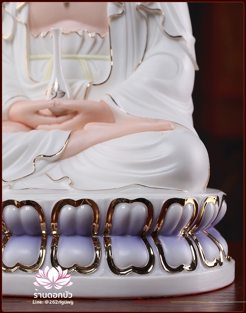 พีลูกวนอิม พระโพธิสัตว์กวนอิมปางสำเร็จธรรม ลงสีขลิบทอง ขนาด 12/16/18 นิ้ว