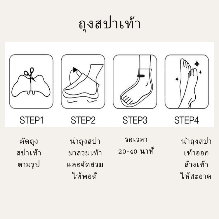 ชุดถุงเท้าสปาอบเท้า Foot Care 1 ซองบรรจุ1คู่เพื่อปรับสภาพผิวที่เนียนนุ่ม สินค้าพร้อมส่ง