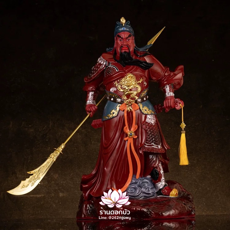 เทพเจ้ากวนอู กวนเต้กุ๊น เฮียบเที้ยนไต่เต่ หรือ กวนเส่งเต้กุ้น ปางออกศึก ประทับยืน ขนาด 16/19/26 นิ้ว สีเขียว/แดง