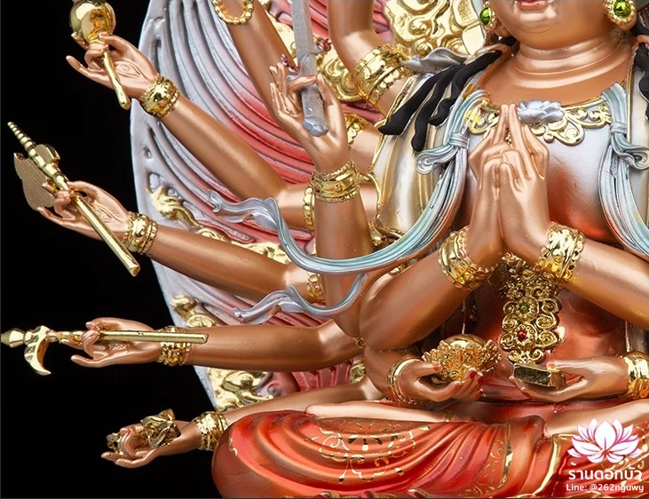 พระจุนทีโพธิสัตว์ พระโพธิสัตว์จุนทา ประทับนั่งบนดอกบัว งานเรซิ่นคุณภาพสูง ขนาด 10/12/16/19 นิ้ว