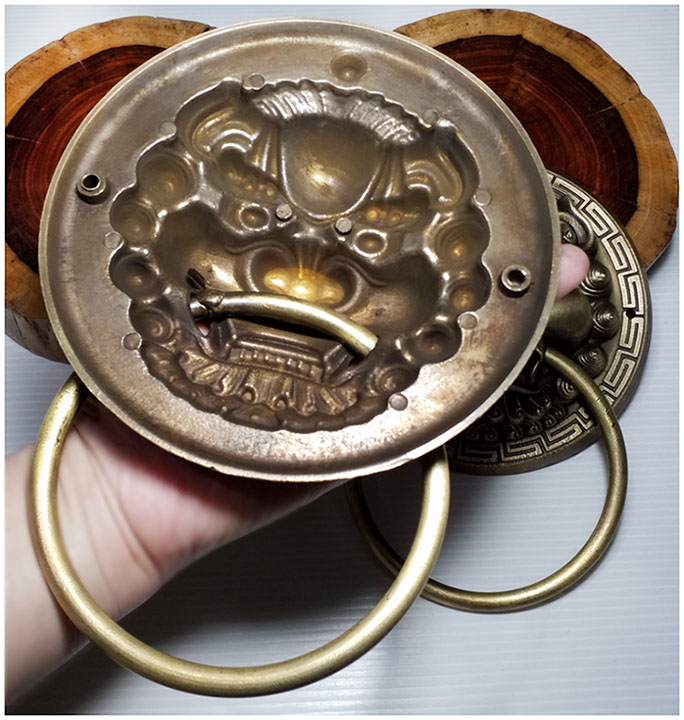 มือเคาะ มือดึงประตู หน้าสิงห์ 14cm (ห่วงกลม) คู่ละ