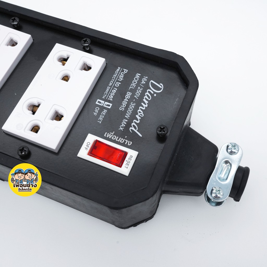 JSP Diamond 4x8 บล็อกยาง มีเบรกเกอร์ตัด เต้ารับ สวิตซ์รีเซ็ต 16A 3500W ปลั๊กพ่วง ปลั๊กสนาม บ็อกยาง บ๊อกยาง บล็อคยาง ไม่มีสาย