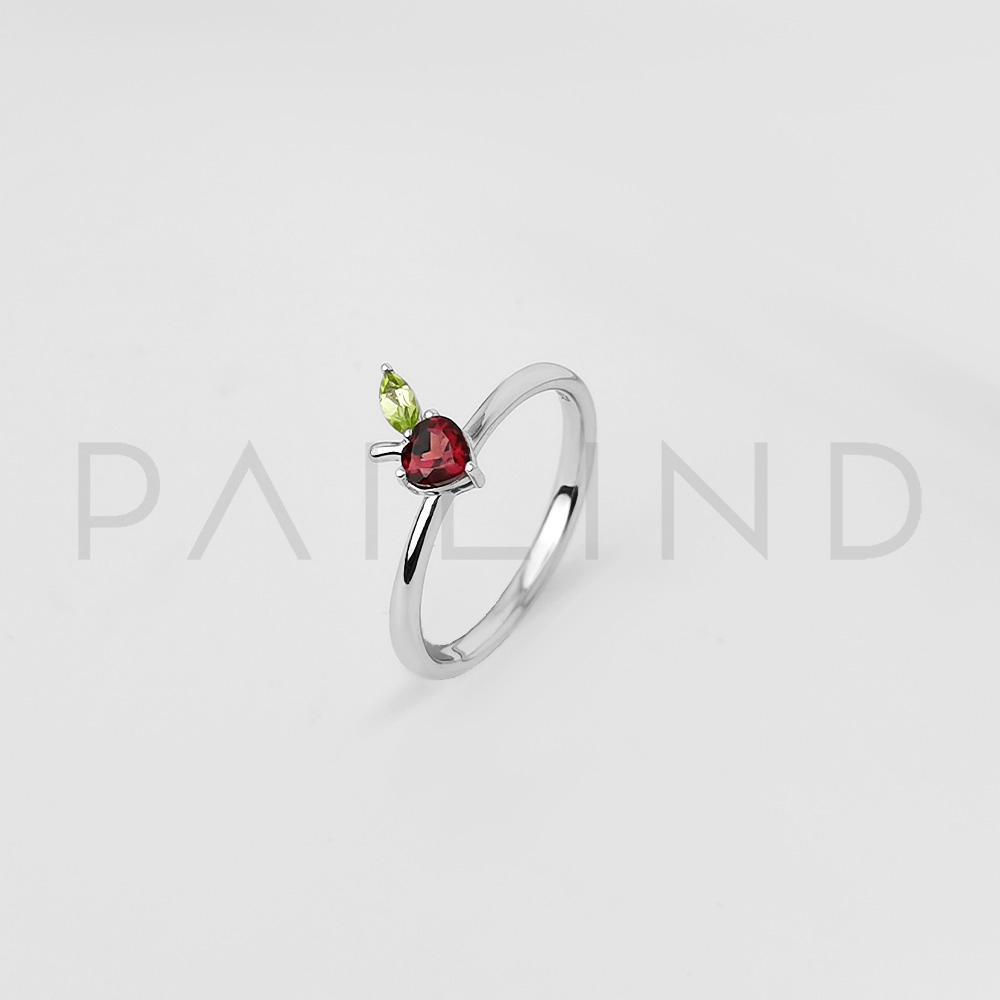 แหวนเงินแท้ดีไซน์เก่ ประดับพลอย GARNET และ PERIDOT ชุบทองคำขาว