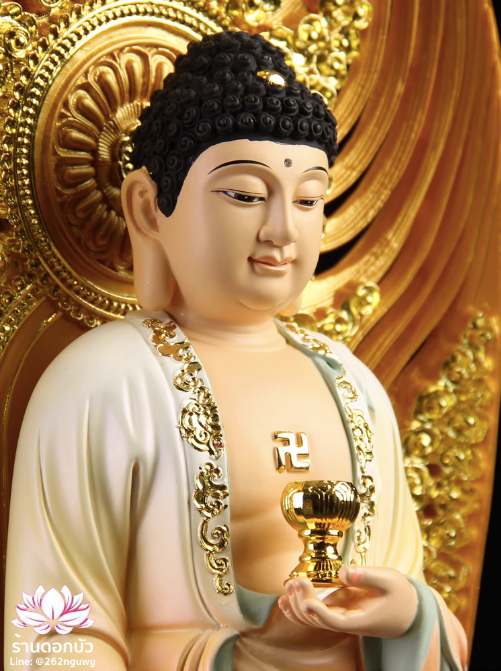 พระพุทธเจ้า (พระยูไล) พระโพธิสัตว์กวนอิม (กวนอิมผ่อสัก) พระมหาสถามปราปต์โพธิสัตว์ (ไต่ซีจี่ผ่อสัก) ปางยืนบนดอกบัว ขนาด 12/16/19/26/36 นิ้ว