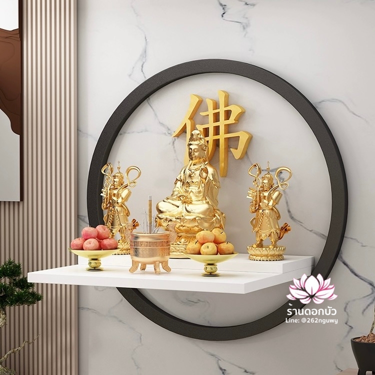 หิ้งพระ หิ้งวางพระพุทธรูป แท่นวางเทวรูปติดผนัง งานไม้ สีโอ๊ค/มะฮอกกานี/ดำ/ขาว