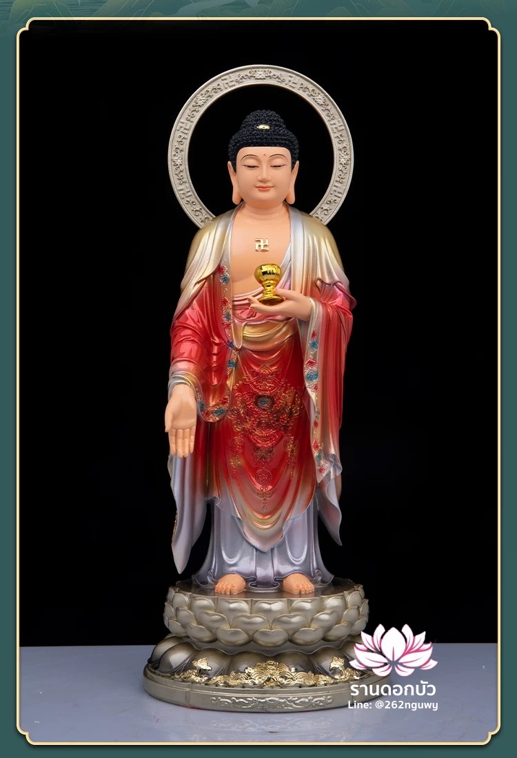 พระพุทธเจ้า (พระยูไล) พระโพธิสัตว์กวนอิม (กวนอิมผ่อสัก) พระมหาสถามปราปต์โพธิสัตว์ (ไต่ซีจี่ผ่อสัก) ปางยืนบนดอกบัว ขนาด 12/16/19/26/36/51 นิ้ว