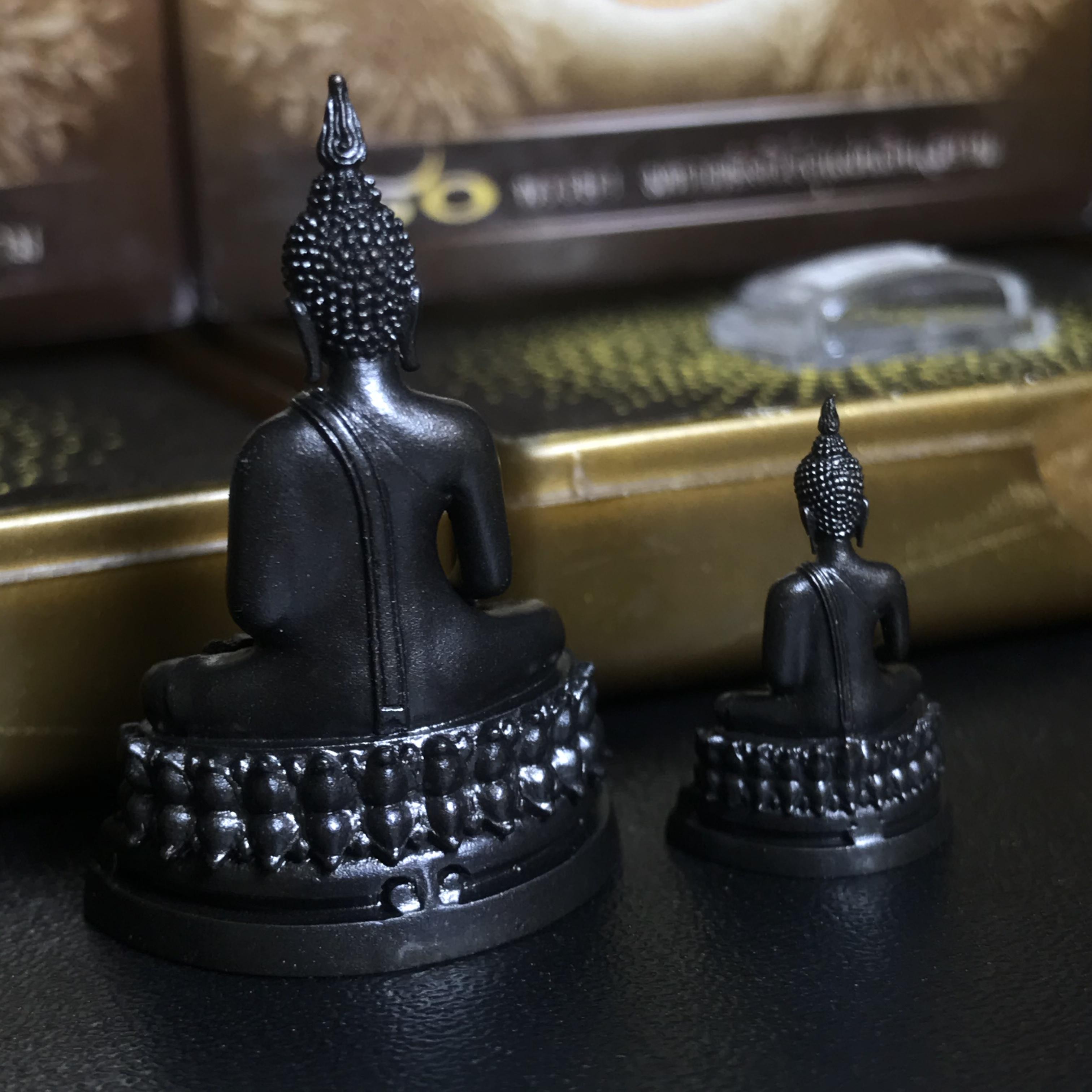 พระพุทธรูปคุ้มเกล้า ภปร. มหามงคล 80พรรษา “รุ่นเย็นศิระเพราะพระบริบาล 80พรรษา มหากษัตริย์คู่แผ่นดินสยาม” เนื้อนวโลหะรมดำ (พิมพ์ใหญ่ ขนาด 18*35 มม.+พิมพ์เล็ก ขนาด 10*21 มม.)